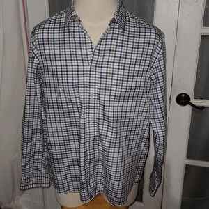 Untuckit Mens‎ Blue Pink Plaid Long Sleeve Button Down Shirt XL